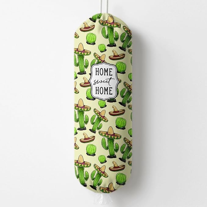 Funny Plastic Bag Holder, Home Sweet Home Plastic Bag Holder, Cactus Bags Holders for Plastics Bags Groceries Store, Reusable Grocery Sack Storage Dispenser, Kitchen Gifts For Women Family Friends