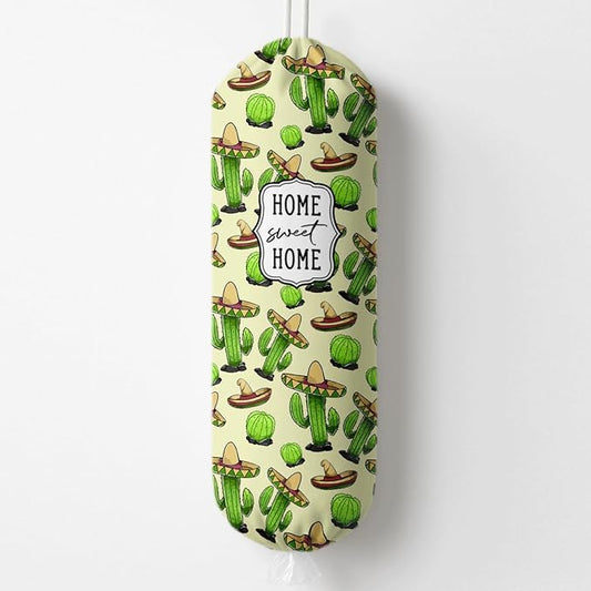 Funny Plastic Bag Holder, Home Sweet Home Plastic Bag Holder, Cactus Bags Holders for Plastics Bags Groceries Store, Reusable Grocery Sack Storage Dispenser, Kitchen Gifts For Women Family Friends