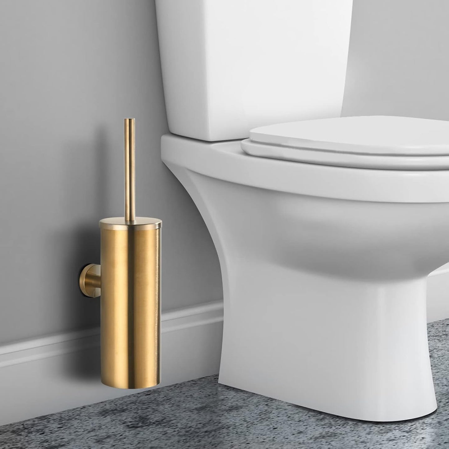 Toilet Brush with Holder for Bathroom Toilet Bowl Brush Holder Toilet Bowl Cleaner Brush Wall Mounted Toilet Brush Brushed Gold