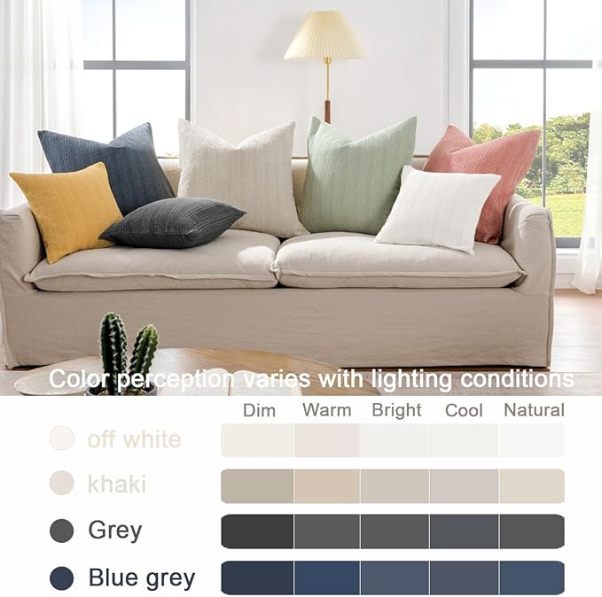 COCOPLOCEUS 18x18 Throw Pillow Covers Set of 2 Boho Decorative Pillow Shams Stone Washed Cotton Pillowcase Waffle Square for Couch Sofa Chair Bed Car, Blue Grey