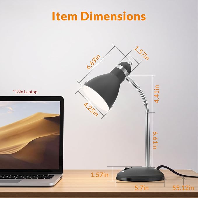 LEPOWER Metal Desk Lamp, Eye-Caring Table Lamp, Study Lamps with Flexible Goose Neck for Bedroom, Home Office (Matte Black)