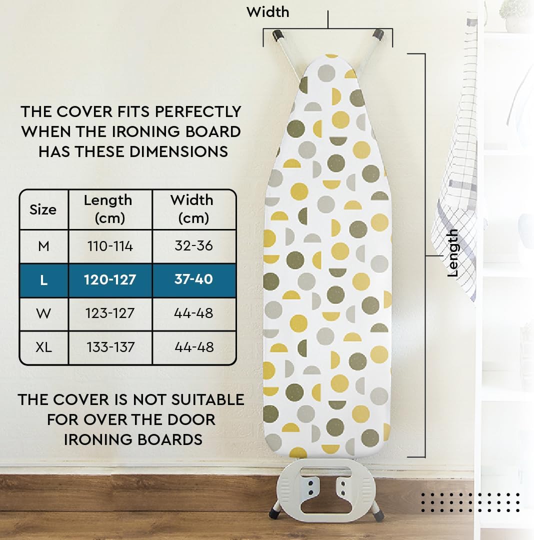 Encasa XO Ironing Board Cover and Pad 54"x15" - Thick 3mm Felt Padding, Drawstring Tightening & Lock, Easy Fit, Scorch & Stain Resistant, Fits Standard Large Ironing Board - Daisy Grey