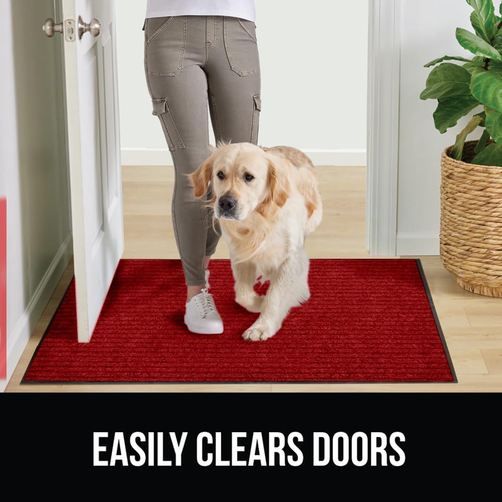 GORILLA GRIP Traffic Guard Door Mat, 72x48, Heavy Duty Welcome Mats, Commercial Office Space Doormat, Waterproof, Fade Resistant, Strong Rubber Backing, Low Profile, Shoe and Boot Scraper, Red