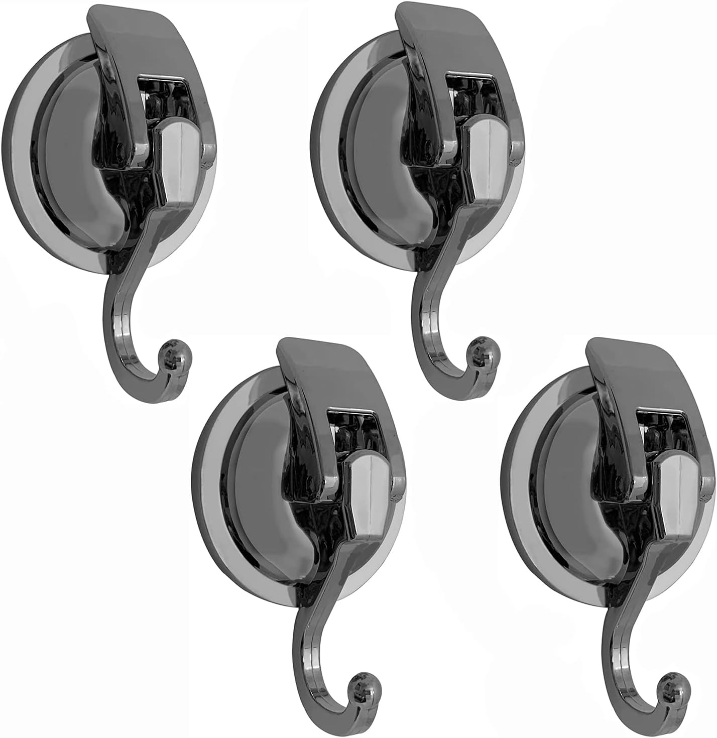 Heavy Duty Vacuum Suction Shower Hooks - Glass Suction Cup Hooks, Bathroom Robe Hooks, Reusable, No Hole Punched, for Garland Decoration (Silver Grey, 4 Pack)