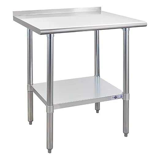 Profeeshaw Stainless Steel Prep Table NSF Commercial Work Table with Backsplash and Undershelf for Kitchen Restaurant 30x24 Inch