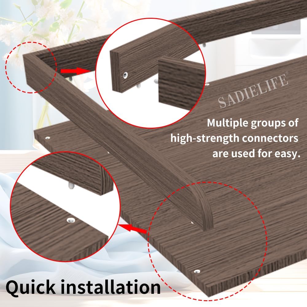 Washer Dryer Countertop Only,Edge Rails-27.5" Depth*27.5" Width Laundry Room Organization,High-Adhesion Non-Slip Protective Layer,with Edge Rails (Brown)