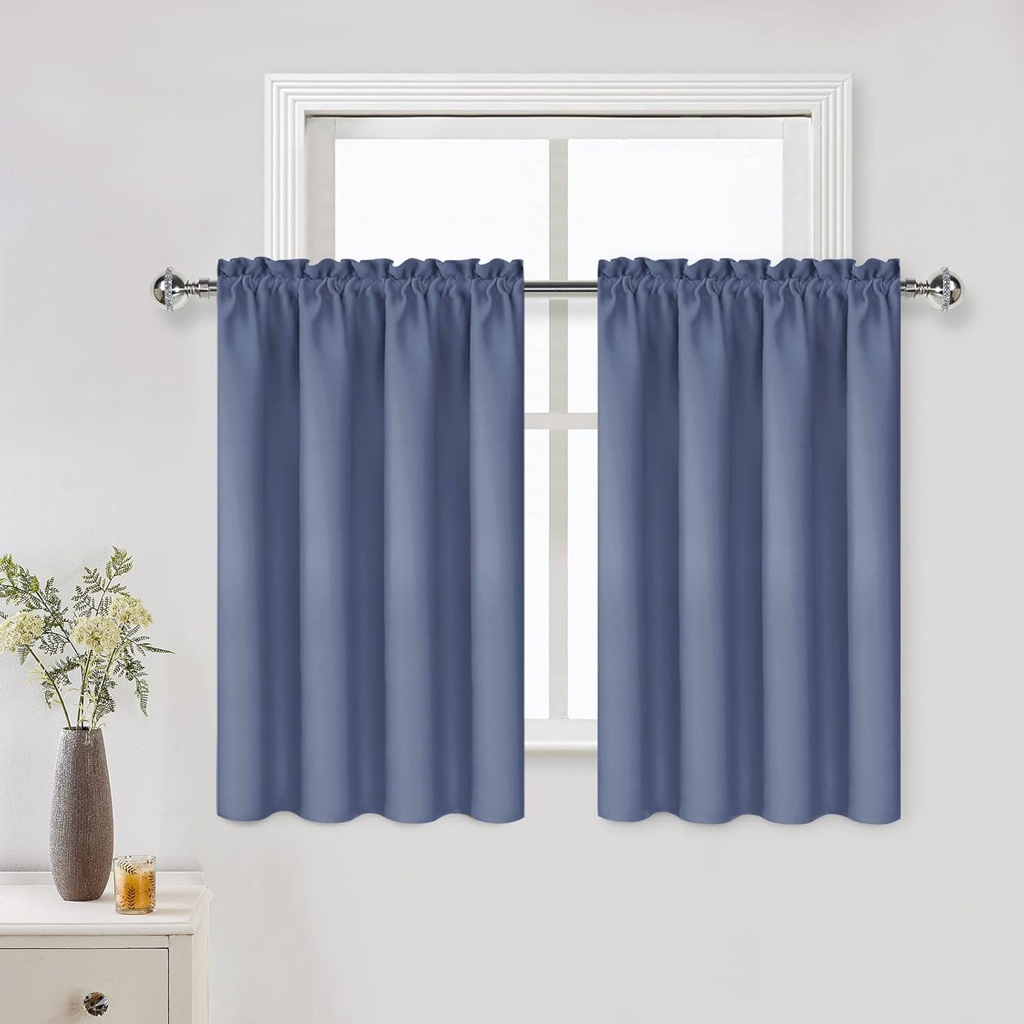 DWCN Blackout Curtains – Thermal Insulated, Energy Saving & Noise Reducing Bedroom and Living Room Curtains, Dusty Blue, W 42x L 36 Inch, Set of 2 Rod Pocket Curtain Panels