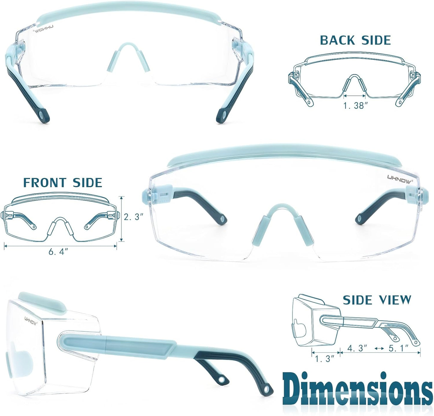 UKNOW Safety Goggles Over Glasses, Safety Glasses Anti Fog Wraparound Eye Protection, Protective Eyewear ANSI Z87.1