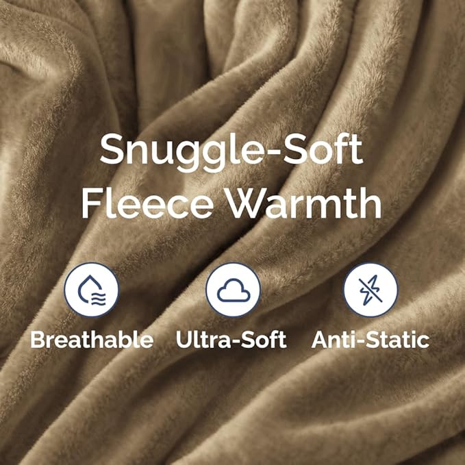 Ultra Soft Fleece Blanket Throw Size - Flannel Fleece Luxury Throw Blanket - Lightweight for Couch Bed Chair - Thick, Warm and Breathable - All Season Cozy Fuzzy, Anti-Static Microplush Bedding, Camel