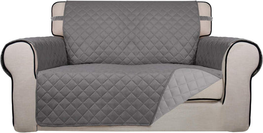 PureFit Reversible Quilted Sofa Cover, Water Resistant Medium Slipcover Furniture Protector, Washable Couch Cover with Non Slip Foam and Elastic Straps for Kids, Dogs, Pets (Loveseat, Gray/Light Gray)