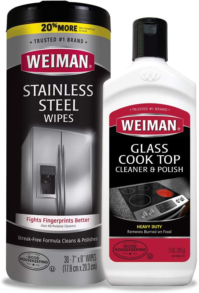 Weiman Heavy Duty Cooktop Polish & Stainless Steel Wipes - Powerful Appliance Kitchen Cleaning Kit - Packaging May Vary