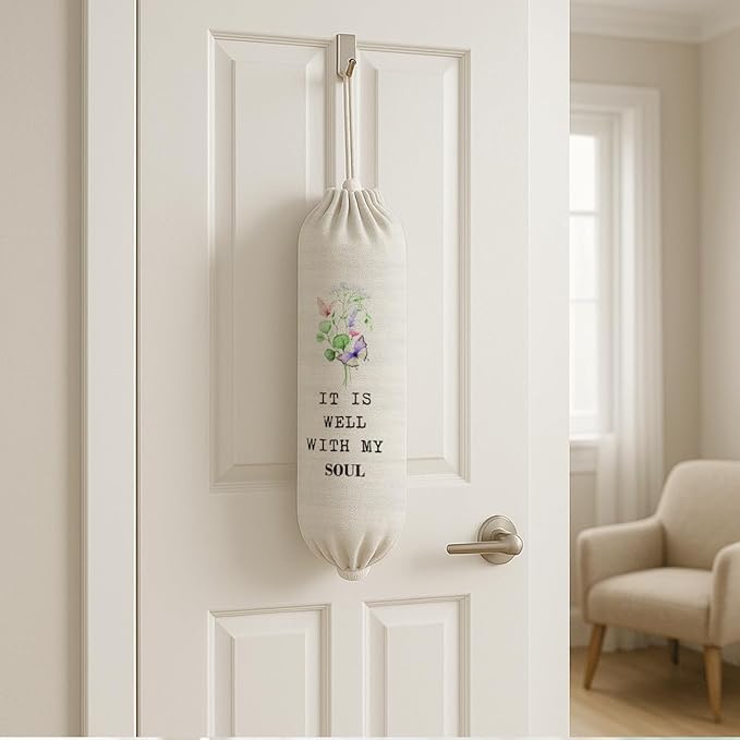 Plastic Bag Holder, It Is Well with My Soul Plastic Bag Holder, Reusable Trash Bags Organizer Kitchen Decor, Christian Kitchen Gift for Women Plastics Bags Holders with Bible Verse