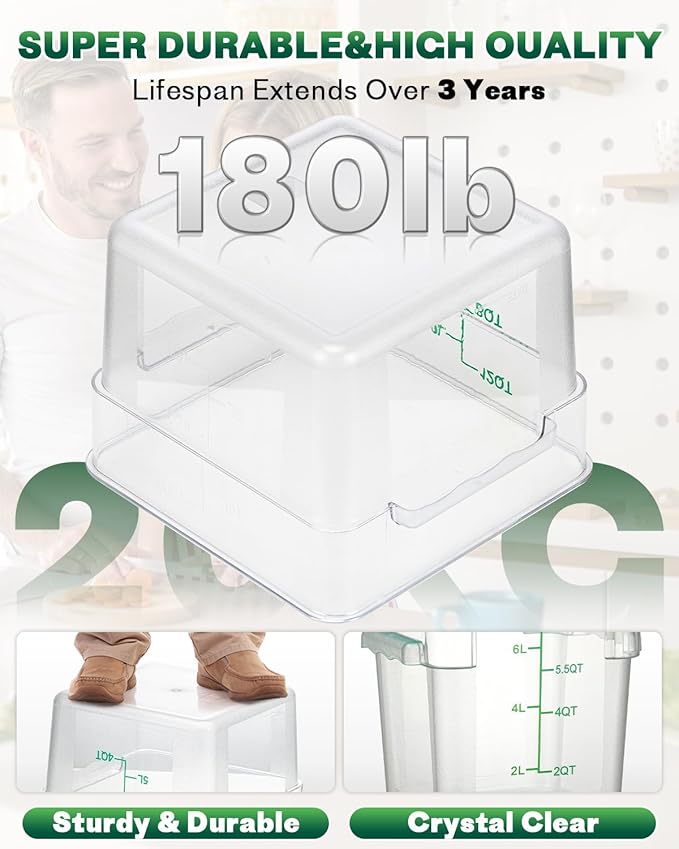 12QT NSF Food Storage Containers: 2 PCS [Food Grade][Hot&Cold Resistant] Commercial Clear Square Food Storage Containers with Scales Handles for Home Restaurant Kitchen Proof Dough(BPA FREE-GREEN N1)