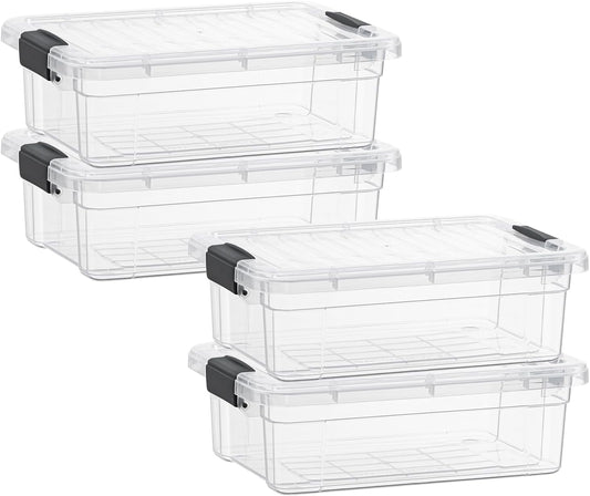 Superio Storage Bins with Lids- 4 Pack, 7.4 Qt Clear Boxes for Organizing, Stackable Plastic Containers- BPA Free, Non-Toxic, Odor Free, Organizer for Home, Office, Dorm
