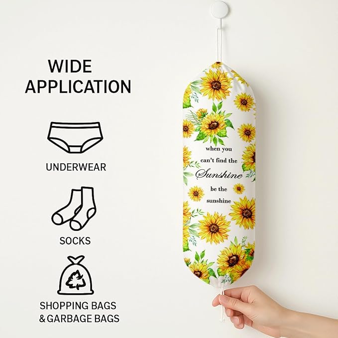 Sunflower Plastic Bag Holder, Inspirational Plastic Bag Holder for Kitchen Essentials, Floral Trash Sack Storage Dispenser for Home Decor, Kitchen Gifts to Women Family Friends Grandma Mom
