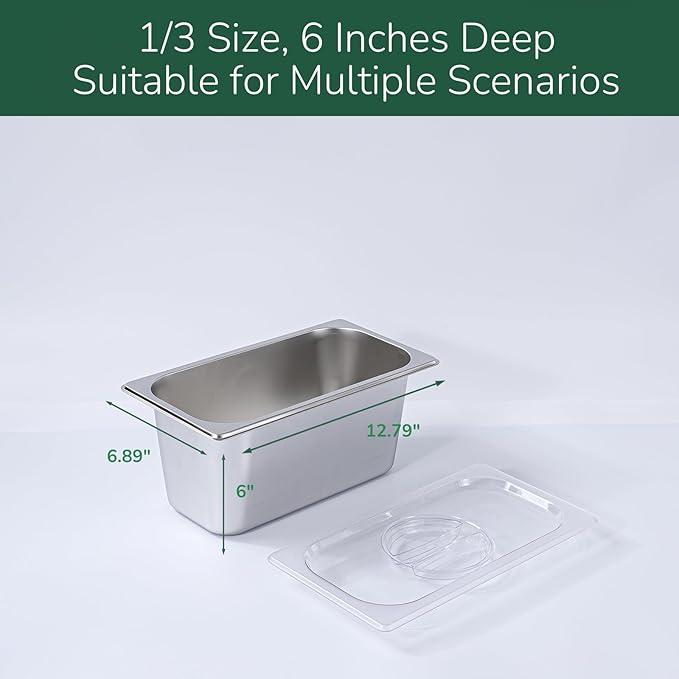 6 Pack Stainless Steam Hotel Pan with Lid, 1/3 Size x 6 Inch Deep Table Steam Pan Restaurant Supplies Reusable Anti Rust Catering Storage for Home, Buffet,Party, Restaurant, Hotel