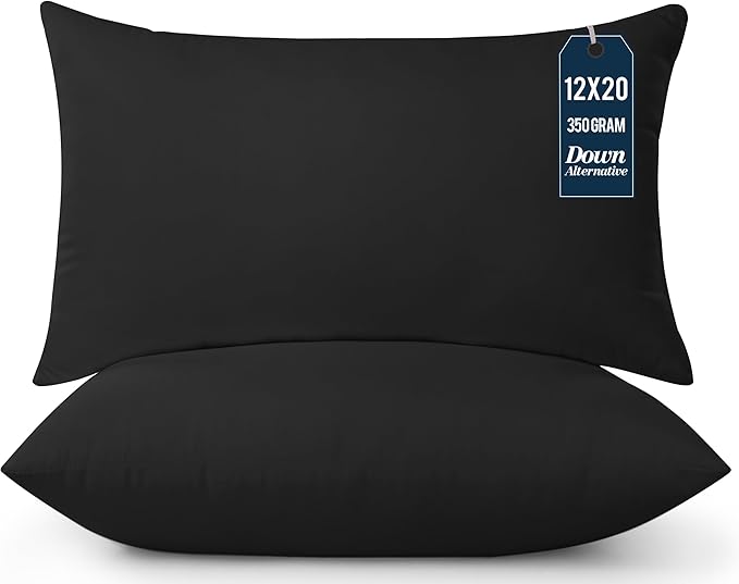 Utopia Bedding 12x20 Pillow Inserts, Set of 2, Black – Indoor Decorative Throw Pillows for Bed, Sofa & Couch – Soft, Supportive & Fluffy Cushion Inserts