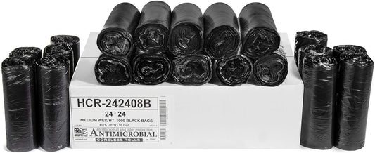 Aluf Plastics High Density Trash Bags, 10 Gallon, 1000 Count, 8 Micron (eq), 24" x 24", Black, for Bathroom, Office, Industrial, Commercial, Janitorial, Municipal, Recycling