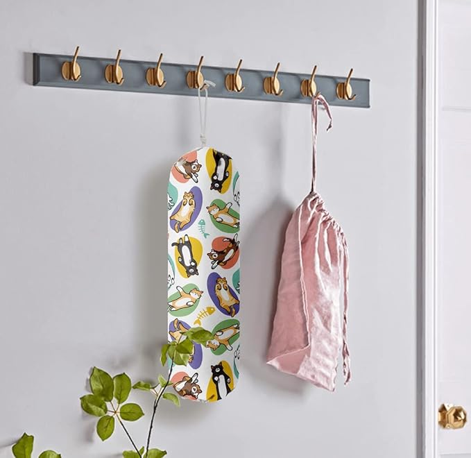 Cat Pattern Grocery Bags Holder Organizer For Shopping Bags，Wall Mount Plastic Bags Storage Container Dispensers, Pet Lovers Home Kitchen Gifts For Family, Friends, Cat Mom, Cat Dad, Women