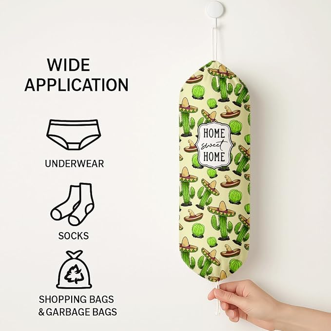 Funny Plastic Bag Holder, Home Sweet Home Plastic Bag Holder, Cactus Bags Holders for Plastics Bags Groceries Store, Reusable Grocery Sack Storage Dispenser, Kitchen Gifts For Women Family Friends