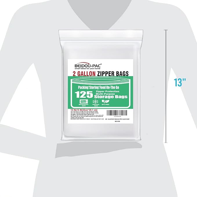 2 Gallon Large Food Storage Freezer Bags, 125 Count | Double Zipper | 13" * 15", Freshness Easy Open Reclosable Clear Plastic Bags