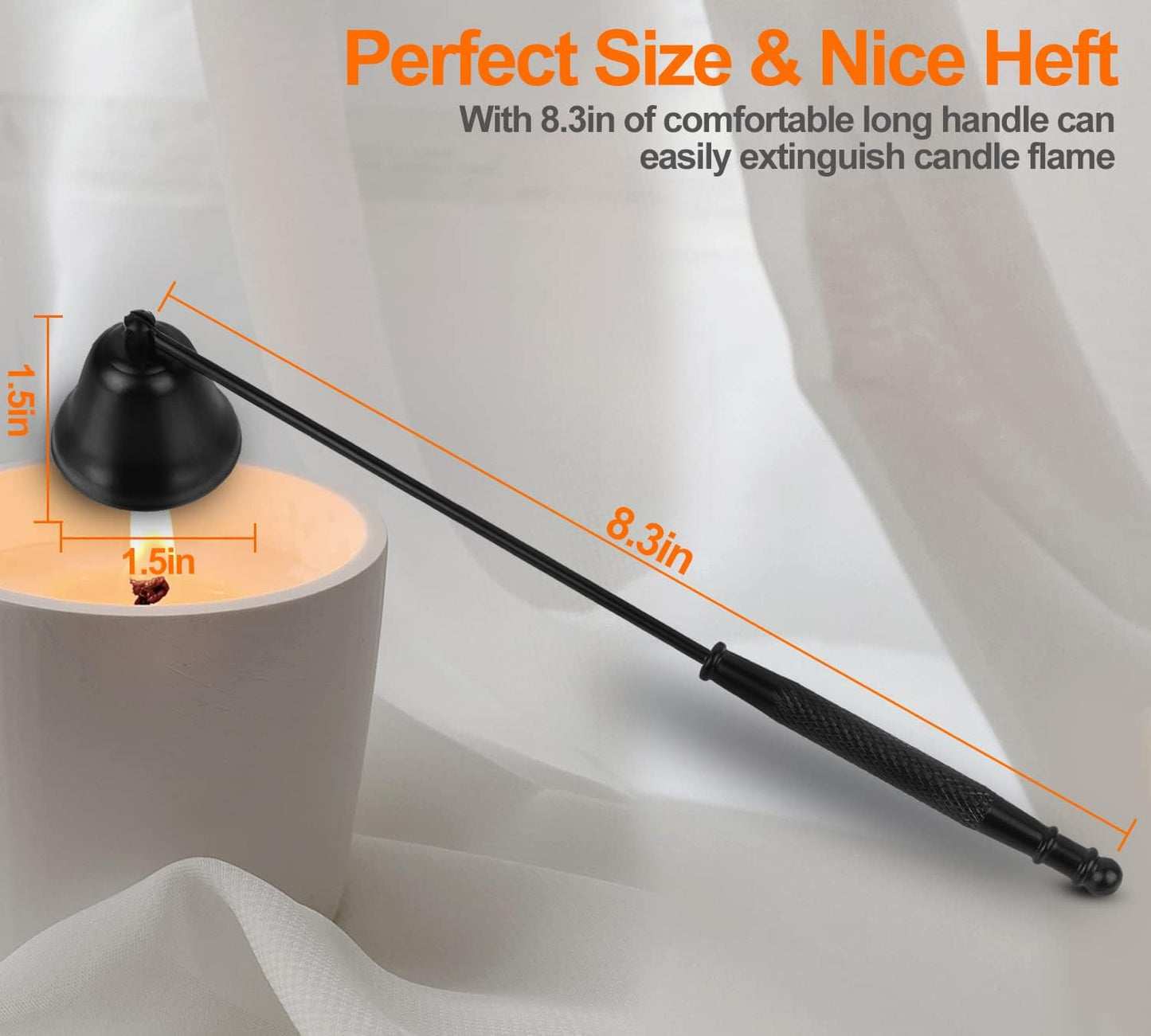 Candle Snuffer Black, Elegant Candle Extinguisher Snuffer Accessory with Long Handle for Putting Out Candle Flame Safely, GOSGOONE Premium Stainless Steel Candle Stopper Wick Snuffer for Candle Lovers