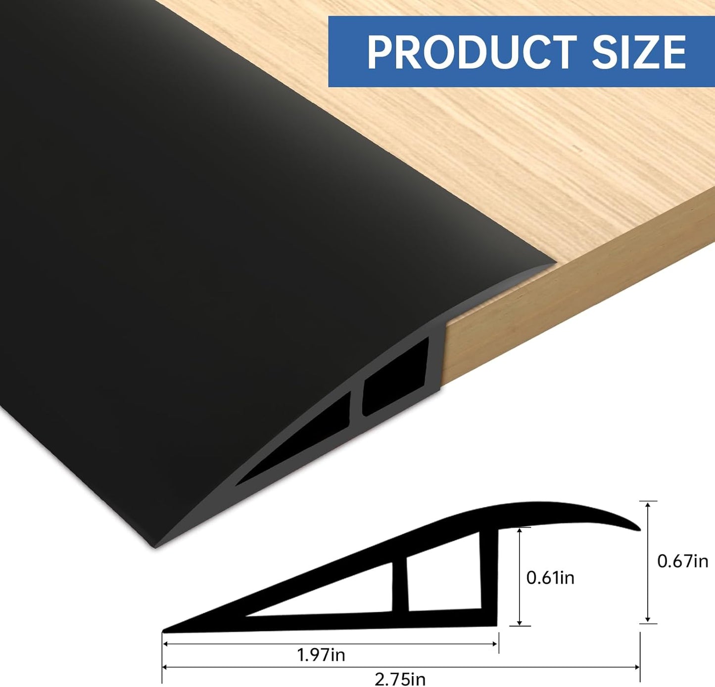 Vinyl Door Threshold Flooring Transition Strip Self Adhesive Carpet Edging Strip for Laminate Doorway Edge Threshold from 2/5" to 3/5" (Black, 3.3 Ft)
