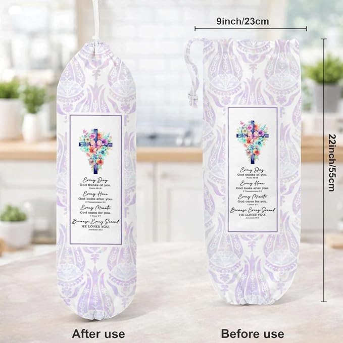 Plastic Bag Holder, Bible Verse Plastic Bag Holder for Christian Decor, Trash Sack for Kitchen Decor, Wall Mount Plastics Bags Storage Container Dispenser, Kitchen Gift to Women Family Friends