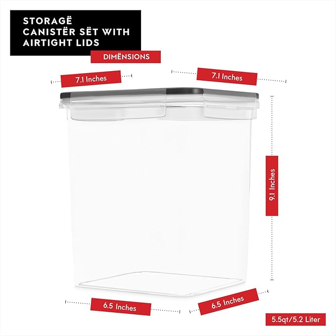 DWËLLZA KITCHEN Large Flour Sugar Storage Containers Set of 2; 175 FL. oz - 5.2L Plastic Airtight Food Storage Containers with Lids for Kitchen Pantry Organization - Food Containers, Labels & Marker