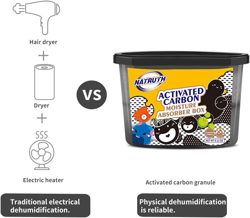 NATRUTH Moisture Absorbers 10.5OZ*6-Pack With Activated Charcoal,Portable Closet Dehumidifier, Odor Eliminator Absorber Bucket,Humidity Absorber,Cleaner Air Dehumidifier for Closet,Bathrooms, Boats