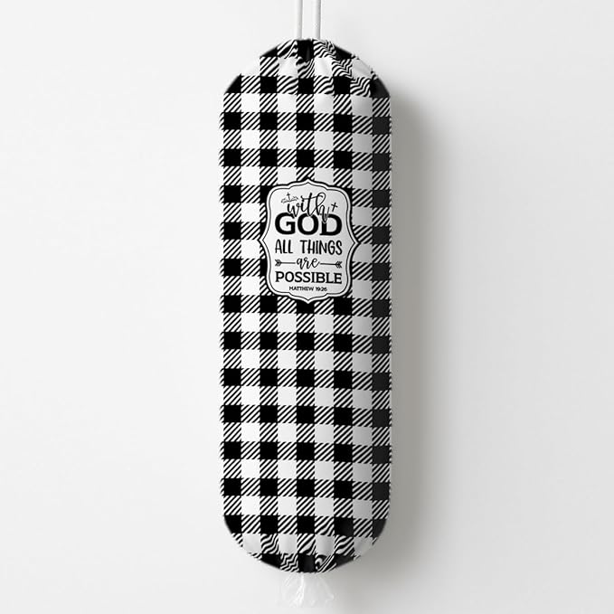 Plastic Bag Holder, with God All Things are Possible Plastic Bag Holder, Reusable Trash Bags Dispenser, Christian Kitchen Gifts for Women Inspirational Plastics Bags Holders