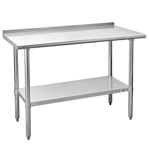 Profeeshaw Stainless Steel Prep Table NSF Commercial Work Table with Backsplash and Undershelf for Kitchen Restaurant 48x24 Inch