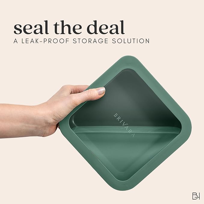Ceramic Coated Glass Food Storage Container | No PTFE, PFOA, PFAS, and BPA | Reusable Non Toxic Meal Prep Container with Glass Lid | Easy To Store | 6 Cup Rectangle [Pine]