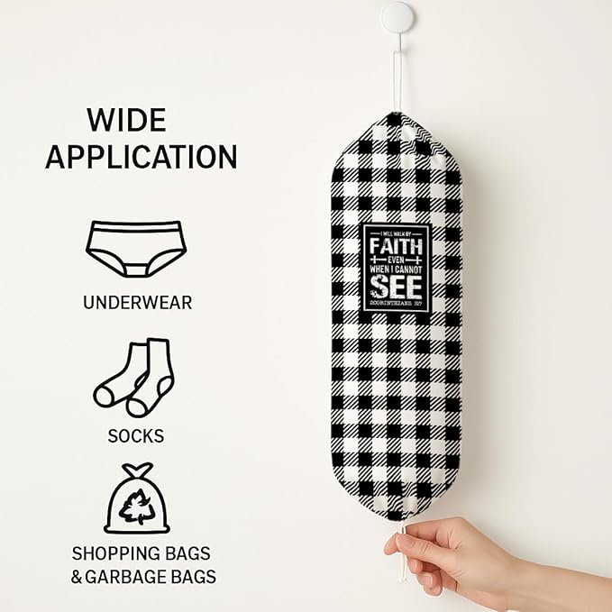 Plastic Bag Holder, I Will Walk by Faith Even When I Cannot See Plastic Bag Holder, Reusable Trash Bags Dispenser, Christian Kitchen Gifts for Women Inspirational Plastics Bags Holders