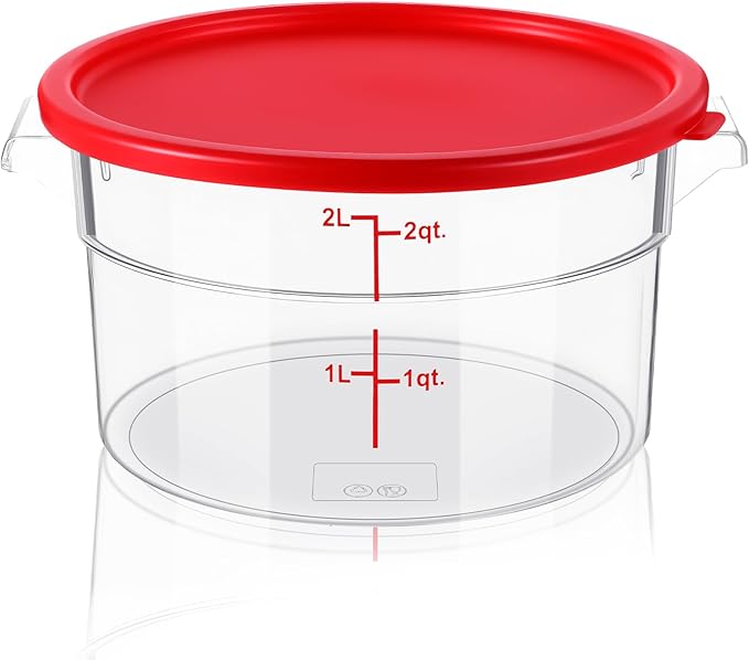 1 Pcs Dough Proofing Bucket with Lid, Round Food Storage Container 2 Qt Dough Bucket Clear Translucent Containers with Red Scale(Red)