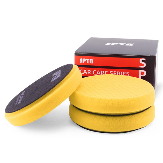 Yellow Medium Cut Pad, Buffing Polishing Pads, SPTA 3Pcs 6.5 Inch Face for 6 Inch 150mm Backing Plate Compound Buffing Sponge Pads For Car Buffer Polisher Compounding, Polishing and Waxing -X00224Y6B3