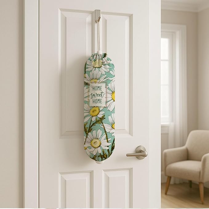 Daisy Plastic Bag Holder, Home Sweet Home Plastic Bag Holder, Bags Holders for Plastics Bags Groceries Store, Floral Reusable Grocery Sack Storage Dispenser for Kitchen Decor