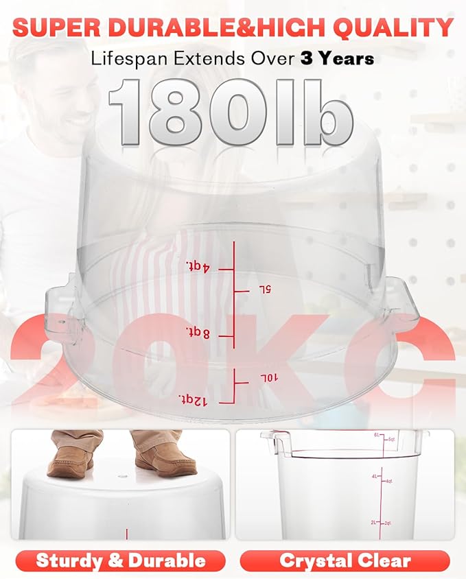 6QT NSF Round Food Storage Containers with Lids: 4 PCS [Total Food Grade][Hot&Cold Resistant] Dough Proofing Container for Pizza, Bread with Measuring Spoons Included(BPA FREE) (RED)