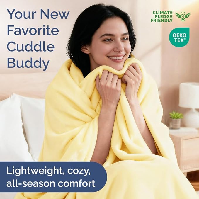 Ultra Soft Fleece Blanket Throw Size - Flannel Fleece Luxury Throw Blanket - Lightweight for Couch Bed Chair - Thick, Warm & Breathable - All Season Cozy Anti-Static Microplush Bedding, Yellow