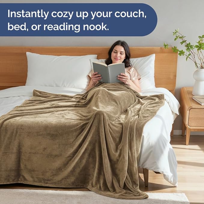 Ultra Soft Fleece Blanket Throw Size - Flannel Fleece Luxury Throw Blanket - Lightweight for Couch Bed Chair - Thick, Warm and Breathable - All Season Cozy Fuzzy, Anti-Static Microplush Bedding, Camel