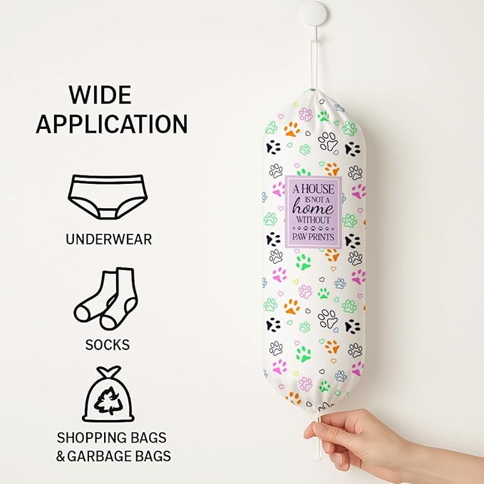 Funny Plastic Bag Holder, Colorful Paw Prints Plastic Bag Holder, Bags Holders for Plastics Bags Groceries Store, Reusable Grocery Sack Storage Dispenser, Kitchen Gifts For Women Family Friends