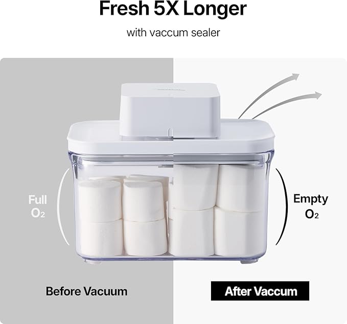 VAKUEN Premium Airtight Food Storage Container. Meal Prep 0.85qt 5pc/Set. 4pcs Container and Vacuum Sealer. Patented Double Silicone Lining, 100% Leak Proof, BPA-FREE