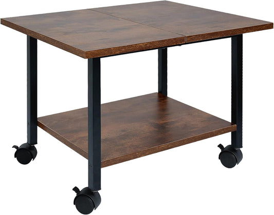 Printer Stand with Storage Under Desk Shelf, Desktop Printer Stand Organizer, Rolling Printer Cart Storage Paper Files Holder for Desk, Office, Home, (Rustic Brown)