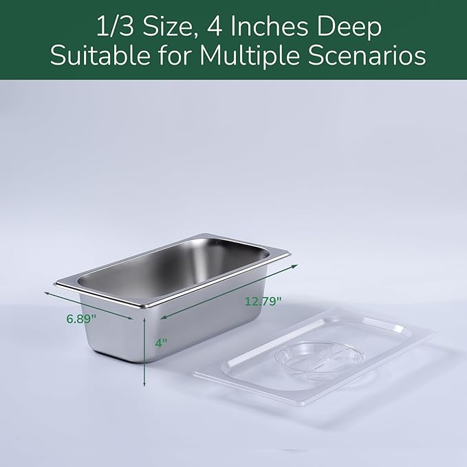 6 Pack Stainless Steam Hotel Pan with Lid, 1/3 Size x 4 Inch Deep Table Steam Pan Restaurant Supplies Reusable Anti Rust Catering Storage for Home, Buffet,Party, Restaurant, Hotel