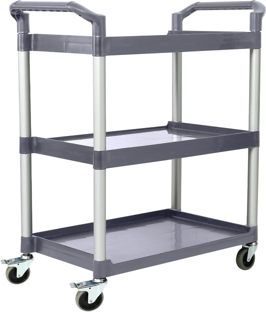 3-Tier Utility Rolling Cart with Wheels, Durable Catering carts with Wheels, Rolling Storage Cart for Hotel Canteen Resturant Office (Grey, 37" L x 16.54” W x 31.5" H) (Gray, 31.4"D x 16.5"W x 37.7"H)