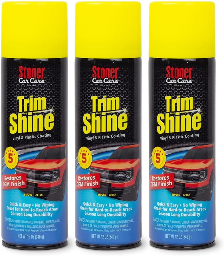 Stoner Car Care 91034-3PK Trim Shine – Vinyl and Plastic Protectant for Interior and Exterior Detailing, Restores OEM Color, Adds Shine, UV and Water Protection – 12 oz (Pack of 3)