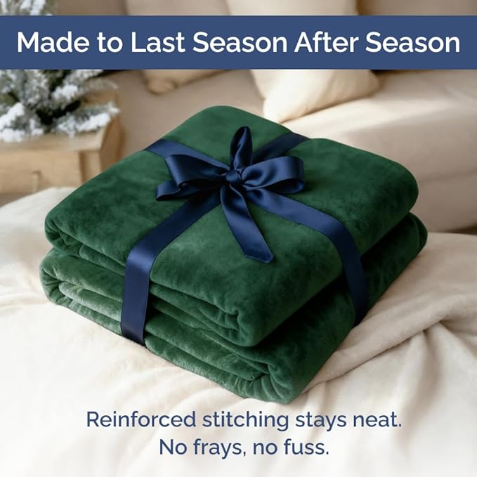 Ultra Soft Fleece Blanket Queen Size - Flannel Fleece Luxury Queen Blanket - Lightweight for Couch Bed Chair - Thick, Warm & Breathable - All Season Cozy Anti-Static Microplush Bedding, Forest Green