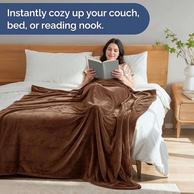 Ultra Soft Fleece Blanket King Size - Flannel Fleece Luxury King Blanket - Lightweight for Couch Bed Chair - Thick, Warm and Breathable - All Season Cozy Fuzzy, Anti-Static Microplush Bedding, Brown