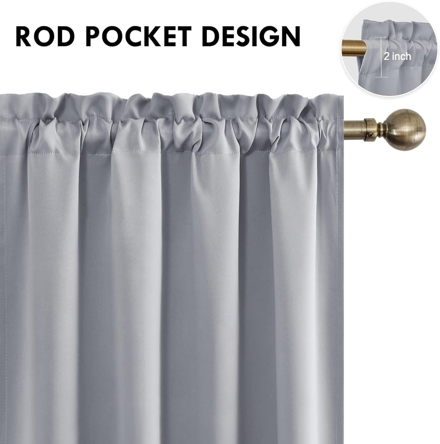 DWCN Blackout Curtains for Living Room Thermal Insulated, Energy Saving & Noise Reducing Bedroom Curtains, Silver Grey, W 70x L 72 Inch, Set of 2 Rod Pocket Curtain Panels