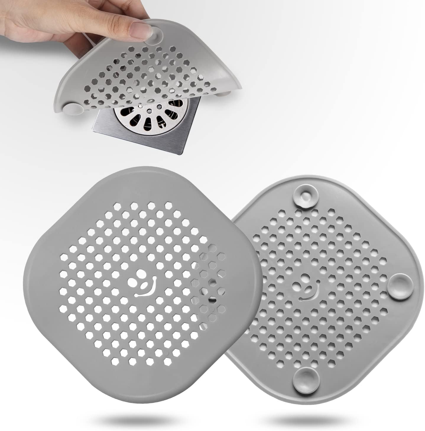 2 Pack Drain Hair Catcher Silicone Bathroom Accessories Shower Drain Protector Sink Drain Strainer Hair Stopper for Shower Kitchen Bathroom Tub Grey